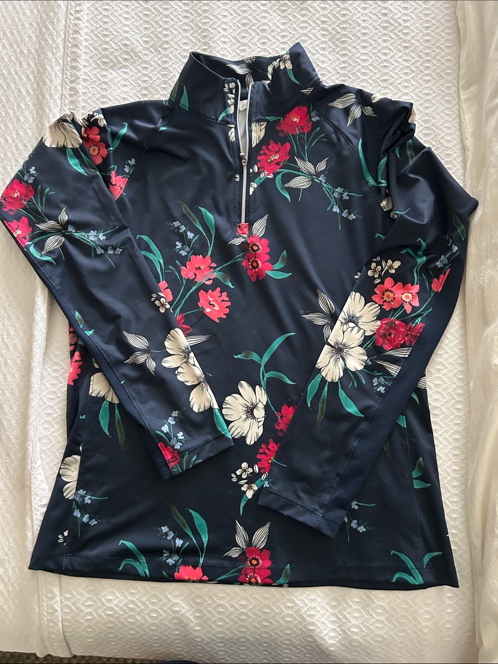 Lilly Pulitzer Navy Floral Half-Zip Long Sleeve Top
